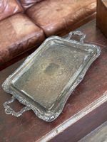 Heavy Antique Tarnished And Footed Silver Platter