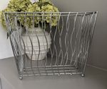 Retro Chrome Metal Magazine Rack Newspaper Book Holder Silver Mid-Century Modern