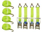 Tie Down Cargo Ratchet Straps X4 (5T 50MM 8M Recovery Lashing Claw Hook Hi Vis)