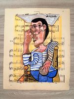 Pablo Picasso Drawing (handmade) painting on old paper signed stamped vintage