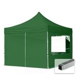 3x3 PES PopUp Gazebo Aluminium 32 mm, Sidewalls with Panorama Windows dark green