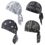 4 Pack Cooling Headscarf Cap Set Breathable Adjustable Motorcycle Pirate Bandana