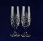 Zawiercie Crystal MONIKA x2 Genuine Hand Cut Champagne Glasses - 7" Tall