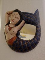 Balinese Folk Art Mermaid Sea Siren Goddess Wall Mirror Hand Crafted Painted