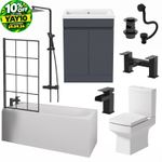 Complete Bathroom Suite Black Bath Shower Screen Basin Vanity Toilet Taps 1700mm