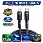 USB-C Cable To USB-C Braided Fast Charger Cable Type C Lead For iPhone 15 16 17