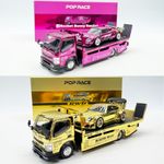 POPRace 1:64 Flatbed Trailer RWB & Rocky Bunny Alloy Diecast Model Car
