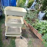 Beige Metal 3-Tier Utility Cart Trolley 4 Wheels Kitchen 40cm 27in H