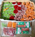 LARGE AMOUNT OF VINTAGE READICUT WOOL, HOOK, SMALL CANVAS BRAND NEW