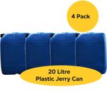 Jerry Can Water Container 20 Litre Blue Plastic Stackable Oil Fuel Can x 4