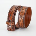 Men's Embossed Western Belt Retro Cowhide Leather Without Buckle Handmade Soft