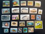 25 FISH & MARINE LIFE on STAMPS - No Duplicates - FREE SHIPPING