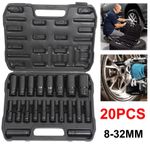 20PCS Deep Impact Socket Set 1/2 Inch Drive Metric 8 - 32mm  Metric for Car