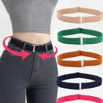 Women Invisible Black Elastic Belt No-Show Belt with Flat Buckle for Jeans Dress