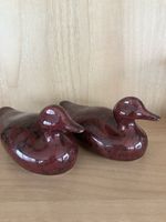 Pair Of Mid Century Ceramic Ducks,deep Red Marbled Gloss Glaze,ducklings X2 ,VGC