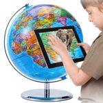 3D AR Metal Large World Globe on Stand W/ USB Light 360° Illuminated Night Lamp