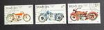 Vintage Motorcycle Stamps Set of 3 (1985) featuring 1920s and 1930s Bikes