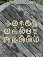 Vintage Lot of 15 Horse Bridle Brass Medallions Various Makers and Models.