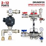 Underfloor Heating Brass Manifold Kit 2–12 Ports + Grundfos UPM3 Pump + Eurocone