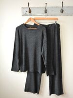 EX F&F CHARCOAL GREY SOFT KNIT TOP & WIDE LEG TROUSER LOUNGEWEAR SET SIZE 8-18