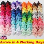 40PCS Baby Girls Kids Toddler Hair Bow Clips Handmake Ribbon Alligator Clips UK