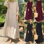 UK Women Long Sleeve Sundress Oversized Ladies Casual Loose Long Maxi Dress