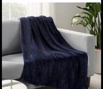 Berkshire Heated Luxe Faux Fur Throw Blanket Navy 127x152cm Auto Shut-Off