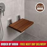 Wall Mounted Teak Shower Seat Folding Solid Wood Bathroom Bench 117kg Max Weight