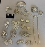 Rhinestone Jewelry Lot Art Deco Era Pot Metal Brooch Earring Clips Bracelet 18P+