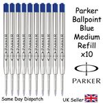 Genuine Parker BLUE Medium Ballpoint Pen Ballpen Refill x10