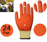 Orange Work Gloves 24 Pair Latex Coated Rubber Gloves for Builder Gardening Men