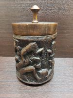 hand carved wooden tobacco lidded jar wooden barrel