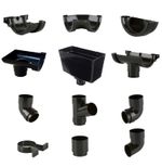 Black Half Round Gutter 112mm Guttering & 68mm Downpipe Fittings Rainwater