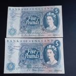 FIRST SERIES OLD £5 FIVE POUND NOTES X2 HOLLOM AND FFORDE SET A52 AND R91
