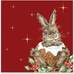 Christmas Napkins Wrendale Designs - 20 Christmas Pudding Rabbit Cocktail Napkin