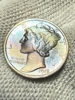 1918-D Mercury Dime, Very Nice Gem AU+ Better Date,  Toned