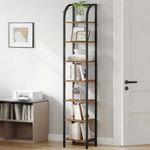 Sturdy 7-Tier Bookcase for Home – Vintage Brown & Black, Ideal for Small Spaces