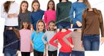 KIDS CREW NECK PLAIN TOP GIRLS BOYS LONG SLEEVE TEE T SHIRT FIT PE TOPS VEST