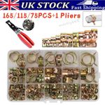 165X Steel Spring Clip/Plier Hose Clamps Assortment Kit Water Fuel Pipe Air Tube