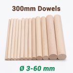Wooden Dowel Rod 3mm 5mm 8mm 10mm 12mm to 60mm Diameters X 300mm Wood Doweling