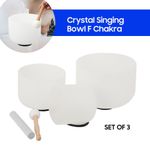 Set of 3 Frosted Quartz Crystal Singing Bowls 6/8/10 Inch For Sound Bath Healing