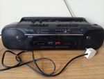 vintage Sanyo portable boombox, specifically a stereo radio and dual cassette
