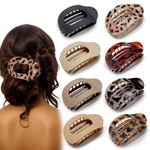 Flat Oval Claw Clips for Thick Thin Hair, Round Lay Down for Women Leopard/Matte