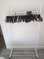Clothes Rail - White Metal - Sturdy - Shelf & Clothes Hooks