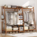 Heavy Duty Double Clothes Rail Rack Garment Hanging Stand Open Wardrobe Bamboo