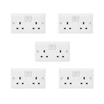 5 Pack Double Switched Socket 13A 2 Gang DP White Wall Plug Elite Elegance