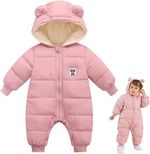 Baby Snowsuit Romper Cute Bear Winter Hooded Jumpsuit with Zip Boys Girls Infant
