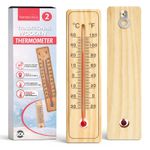 2-4 WOODEN WALL THERMOMETER | Indoor Outdoor Home Room Office Garden Greenhouse