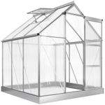 Outsunny 6 x 6ft Walk-In Polycarbonate Greenhouse with Foundation Window Silver