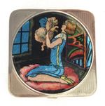 Rare Antique Stratnoid Powder Compact:  Art Deco Flapper Girl With Puppy 1930s